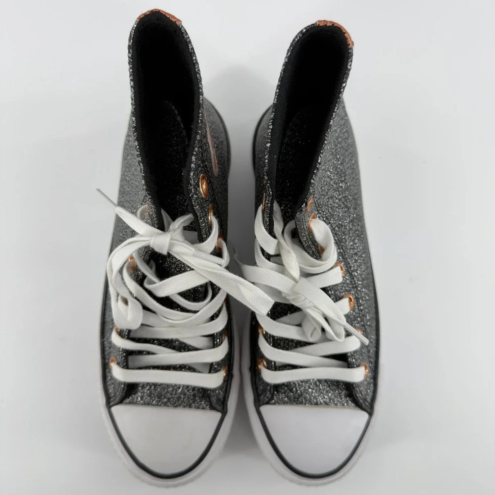 NEW Converse Chuck Taylor‎ All Star Lift Hi Glitter Black Silver Platform 6